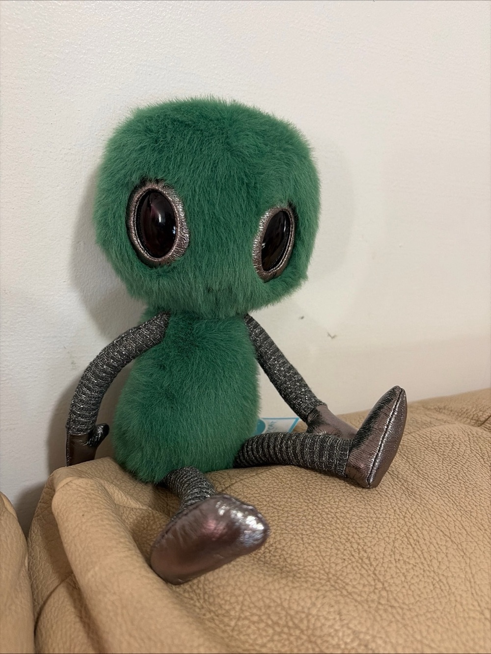 Jellycat Green Fuzzy Alien Plush with Metallic Limbs